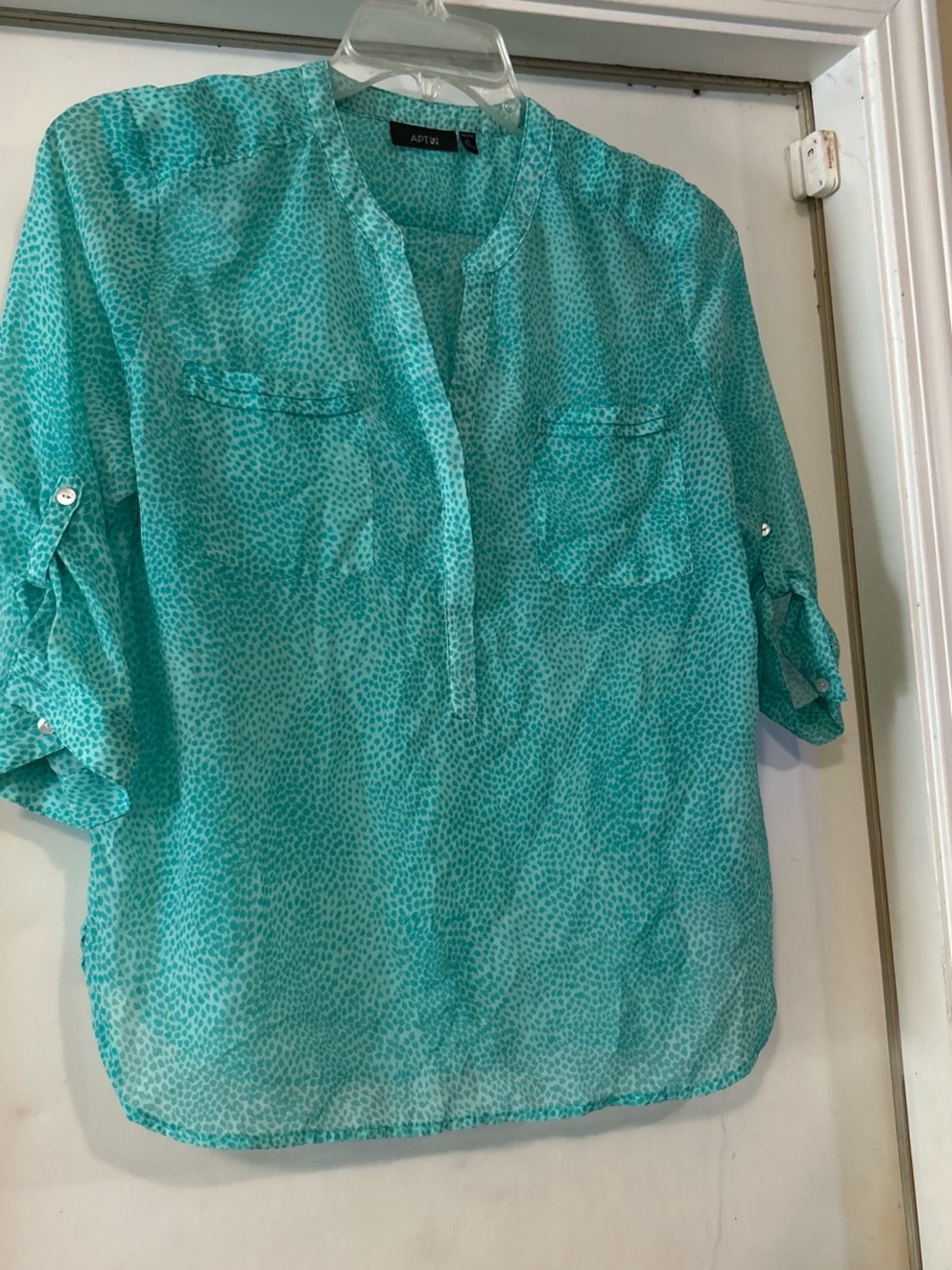 Apt. 9 Teal Dot-Print Split V Blouse